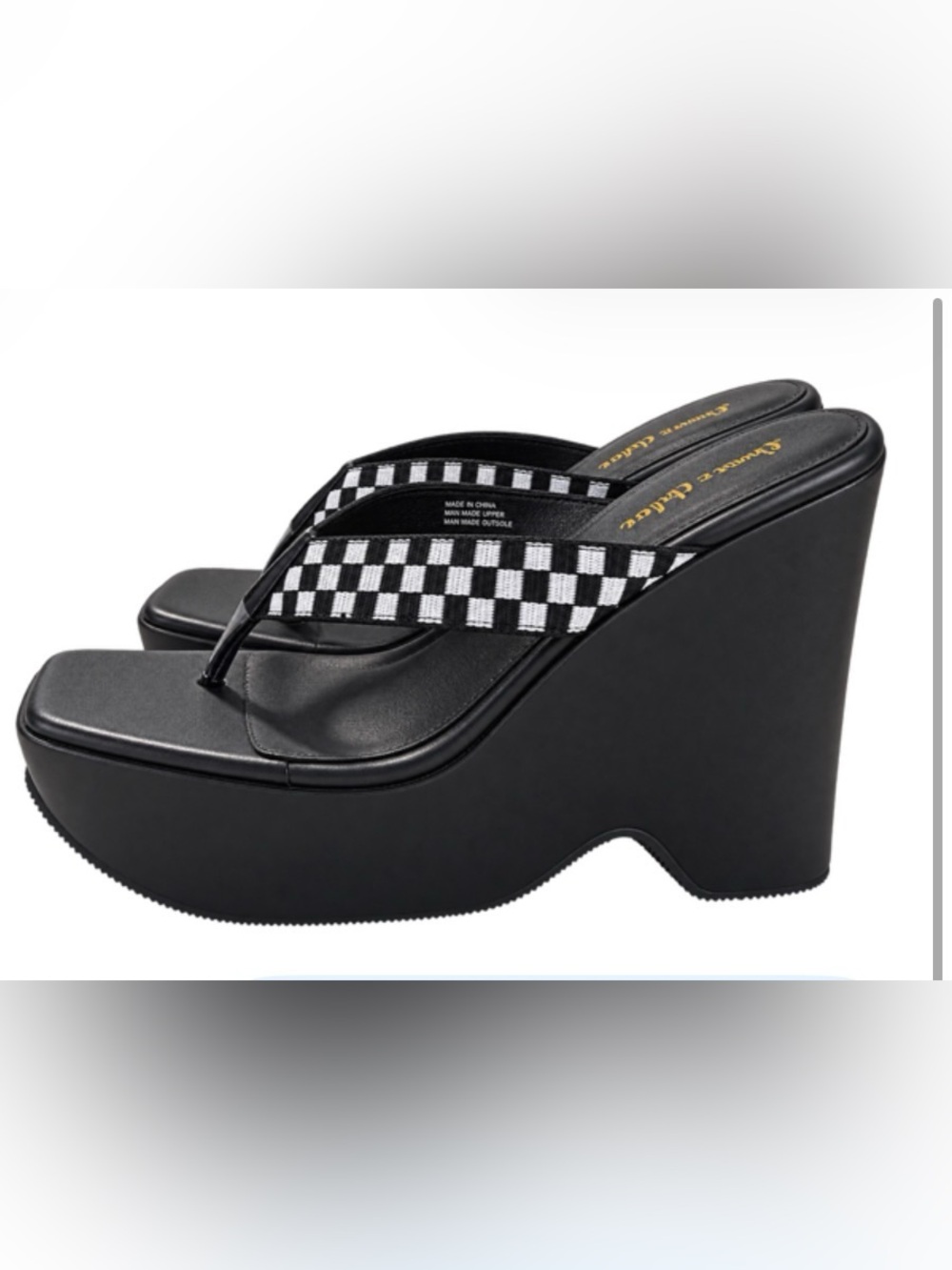 Chase + Chloe Black & White Checkered Slide Sandals